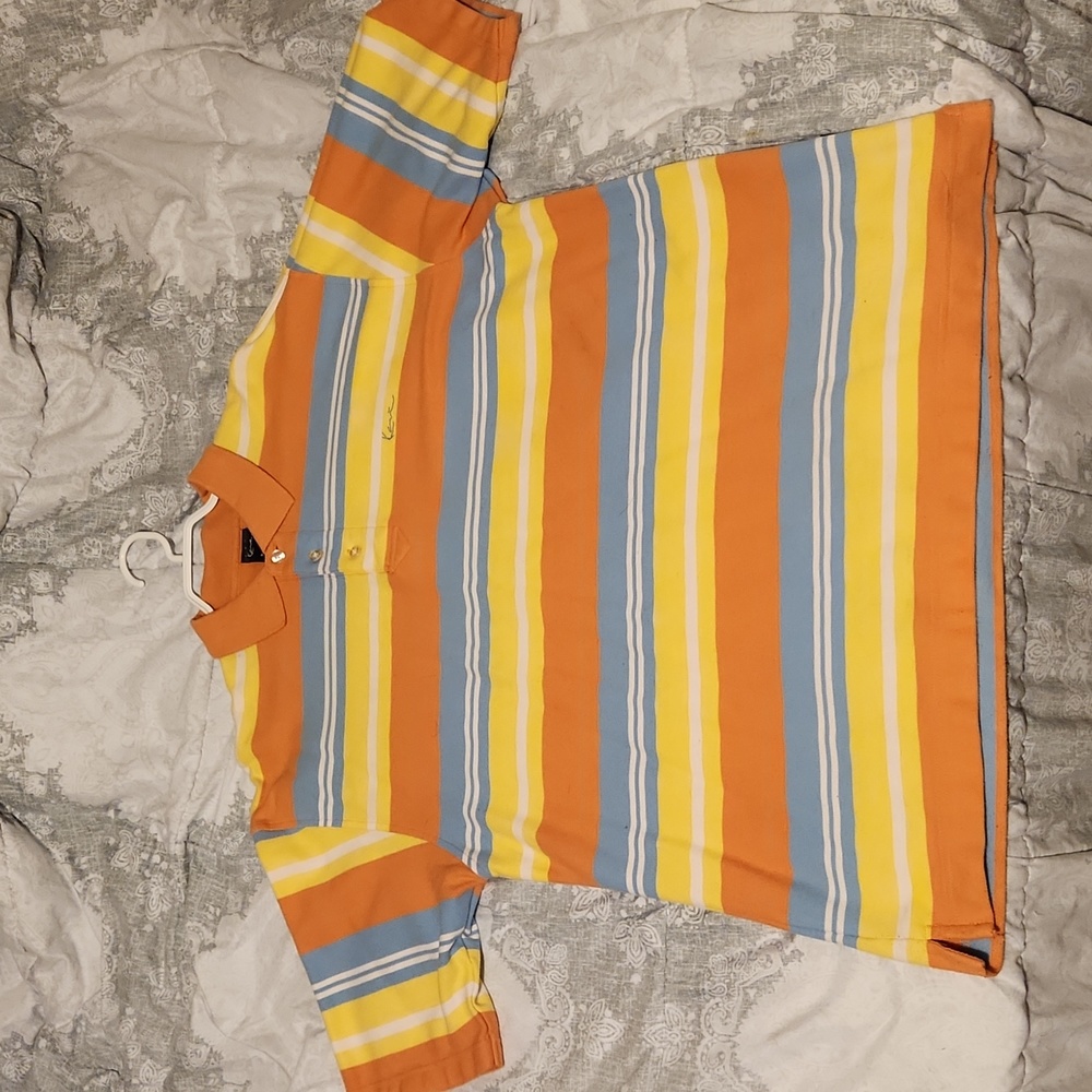 Karl Kani Multi Color 1/4 Button Down Stripe Baggy Fit Polo Shirt Vintage Y2K